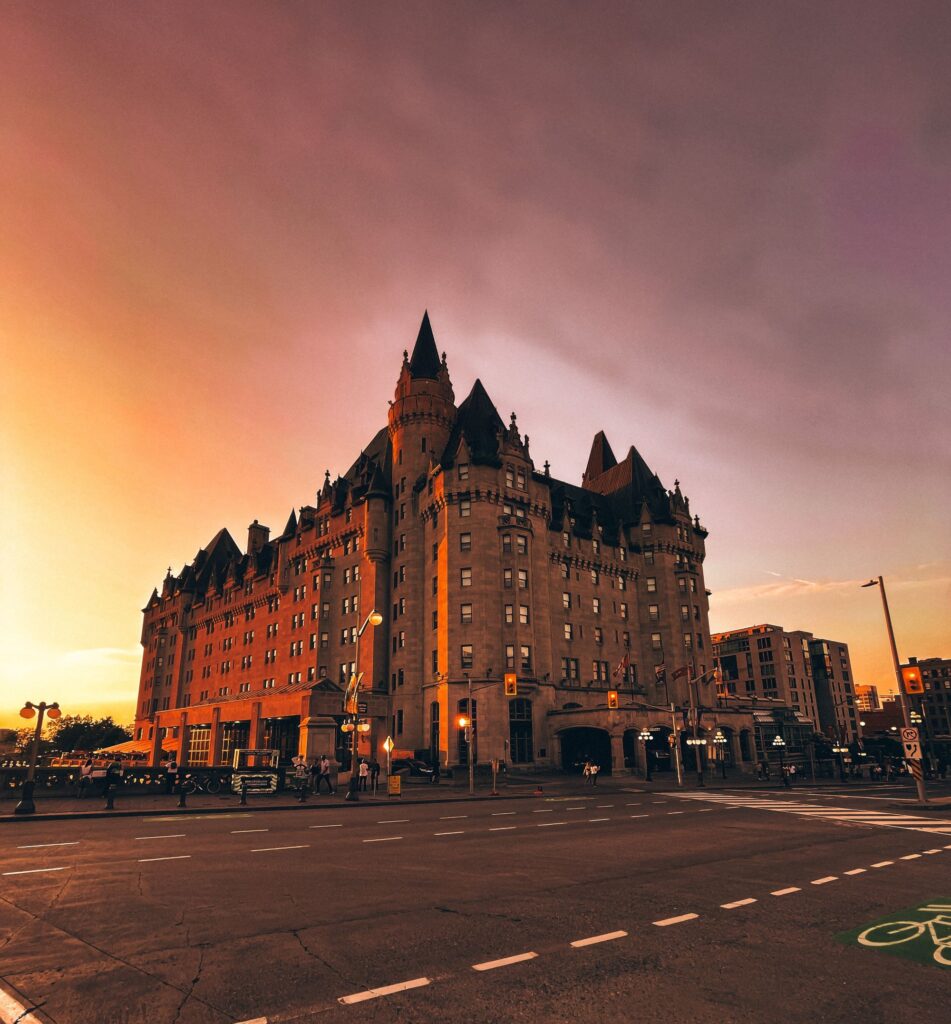 Photo of the Fairmont Chateau Laurier at sunset. Ottawa what to do between ottawa and montreal why you should visit  best places to explore why is ottawa the best place to live