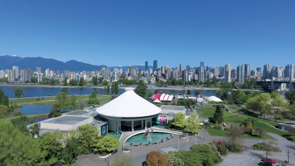 Museum of Vancouver in front of the Vancouver skyline.