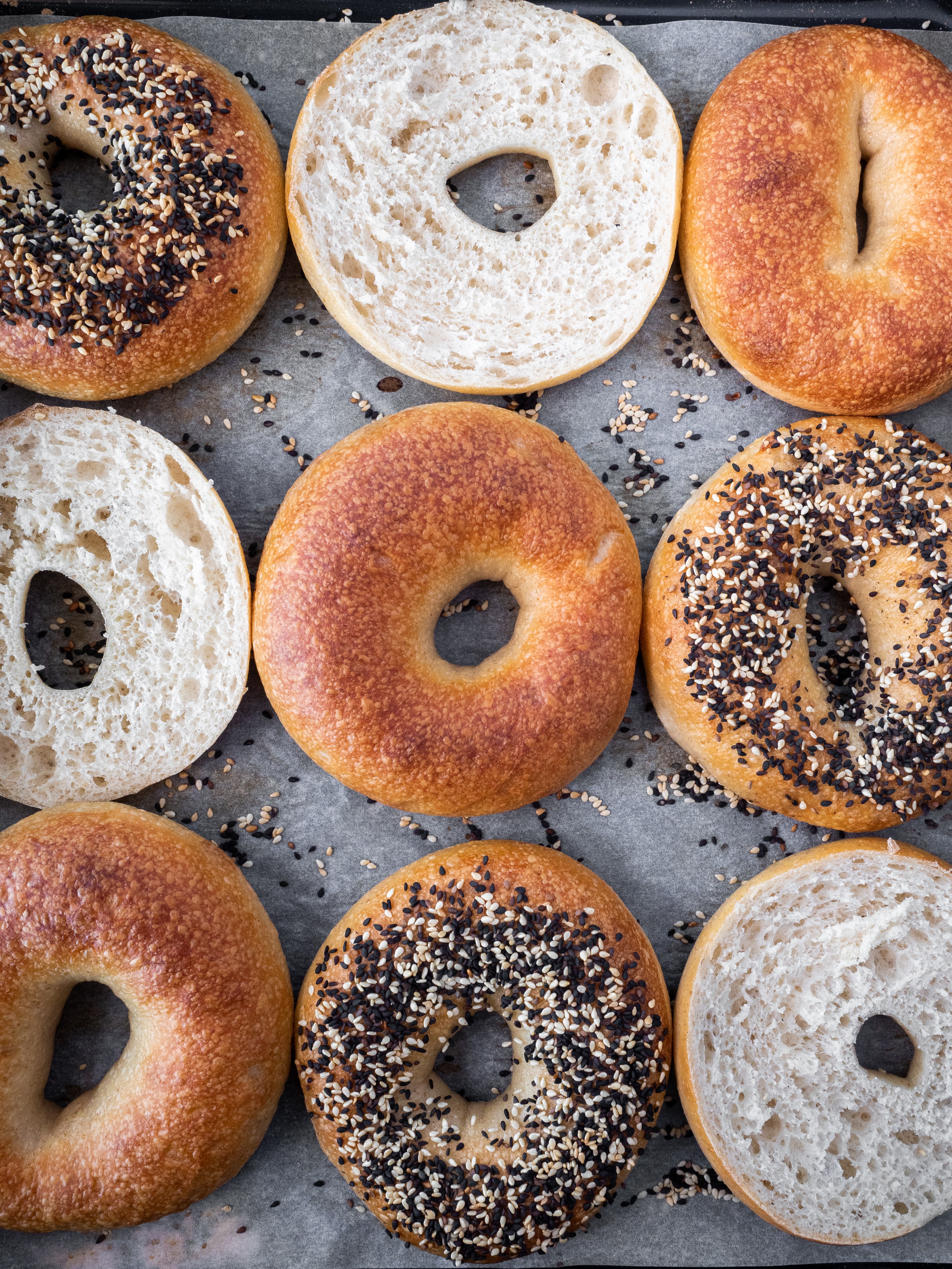 Image of bagels from above.