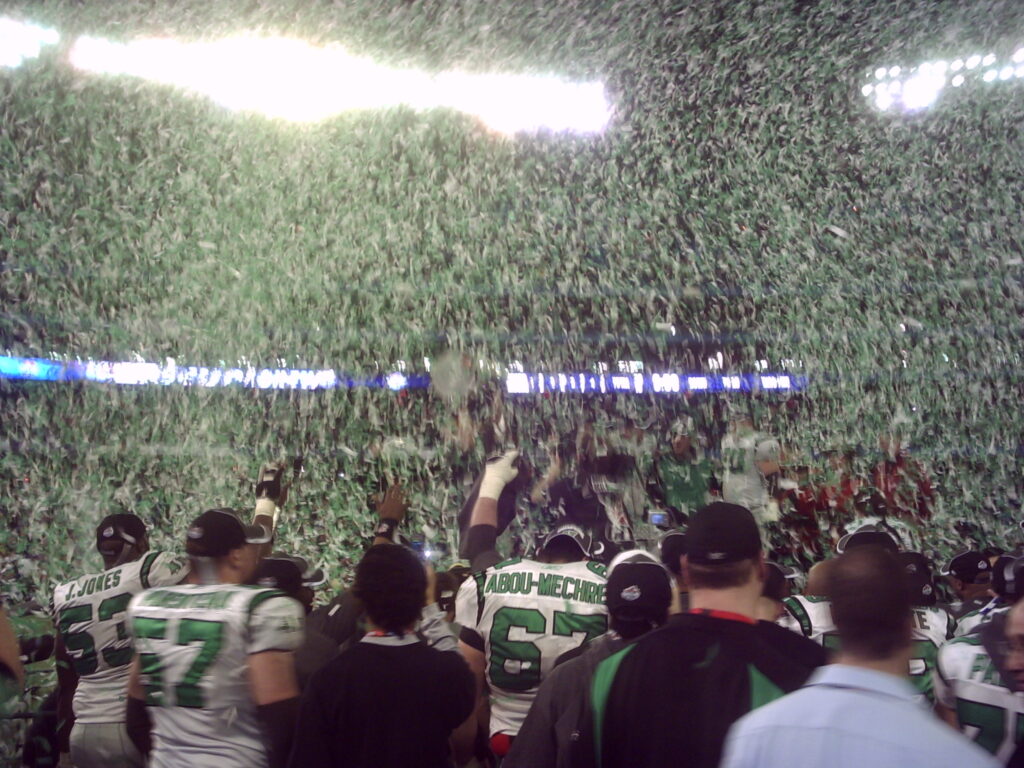 Saskatchewan Roughriders winning the Grey Cup