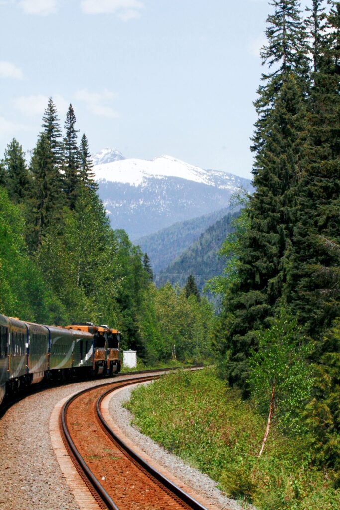 Photo of a VIA Rail train travelling across Canada.