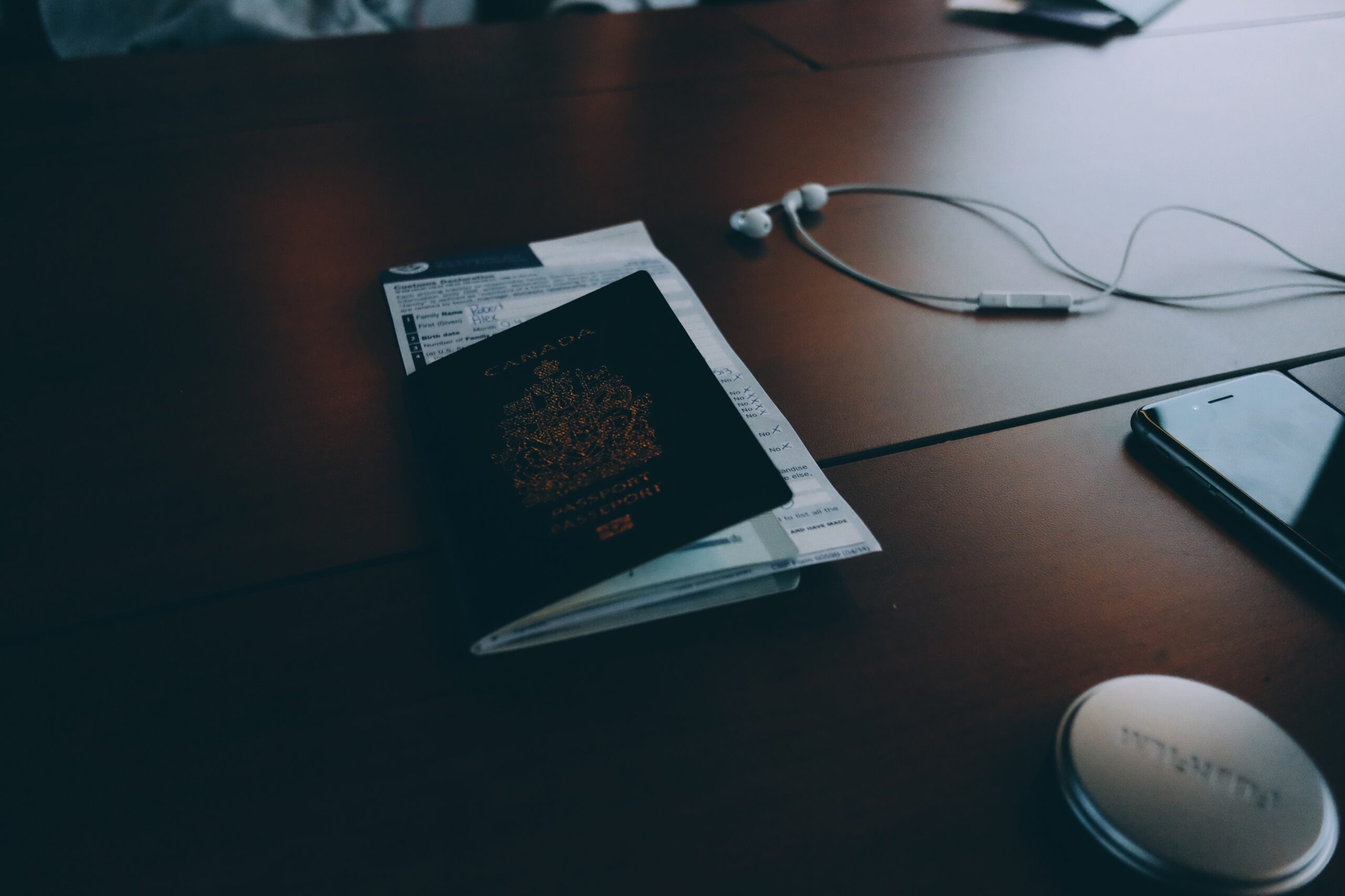 Canadian passport on desk