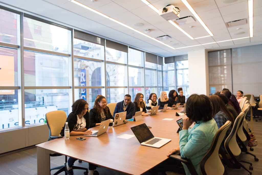 People working together at a table.