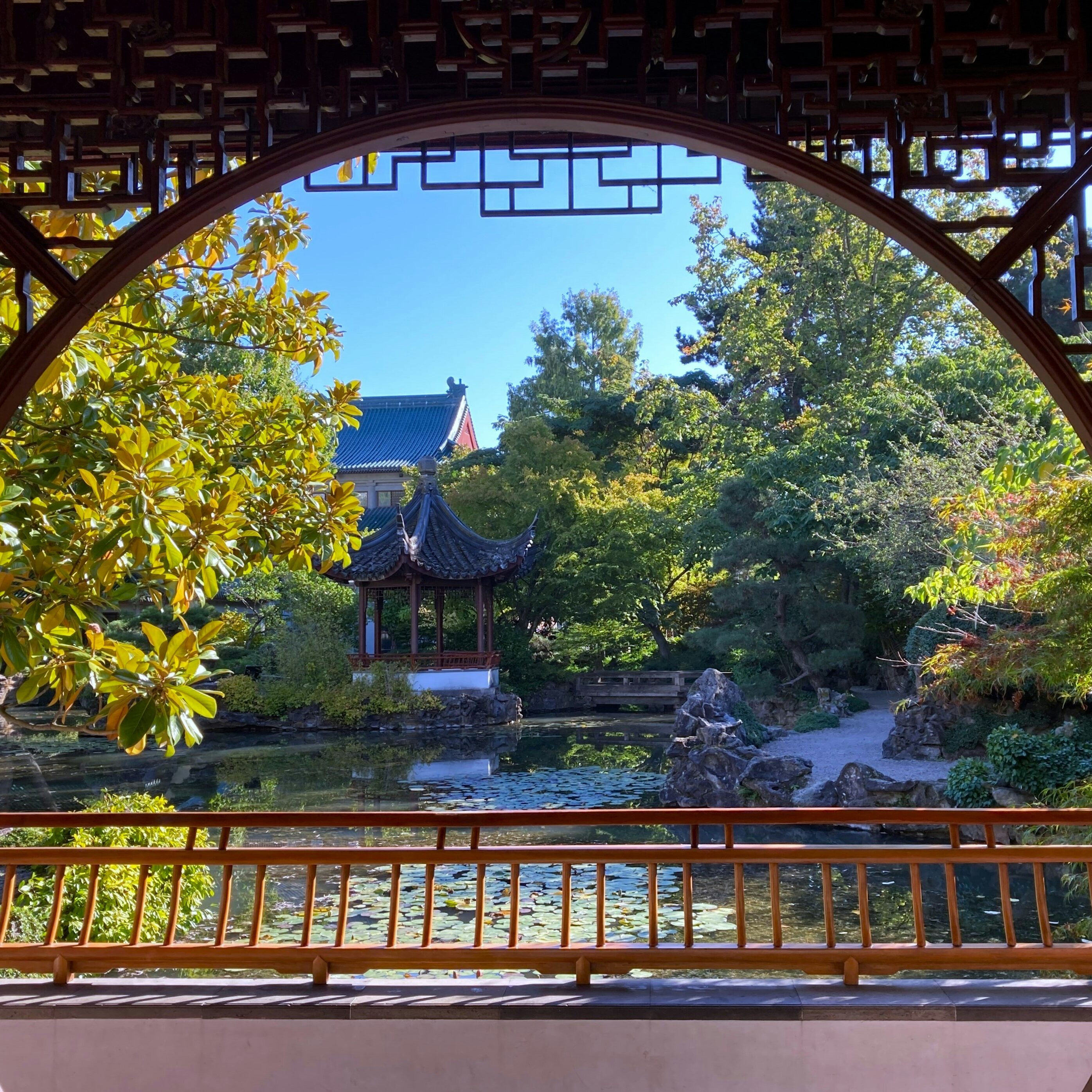 View of the gardens at Dr. Sun Yat-Sen Classical Chinese Garden in Vancouver.