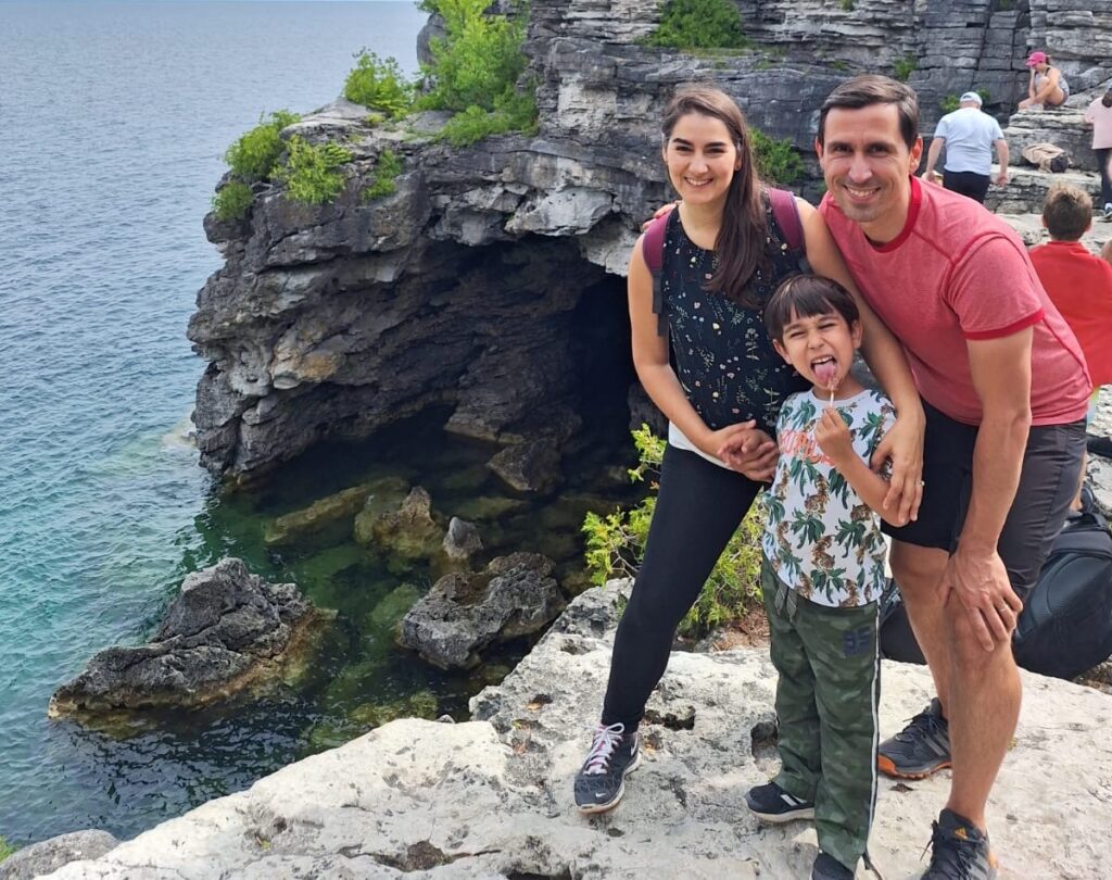 Photo of Tatiana with her family at the Bruce Peninsula National Park in Canada