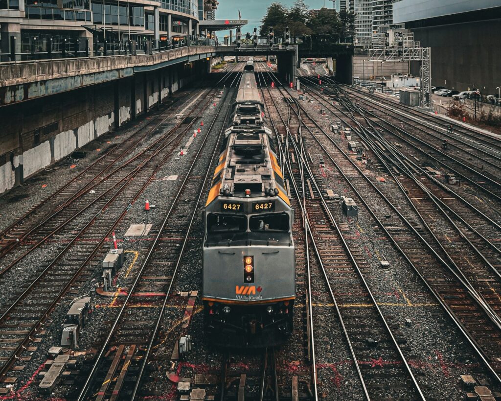 An image of a train on train tracks at Union Station
