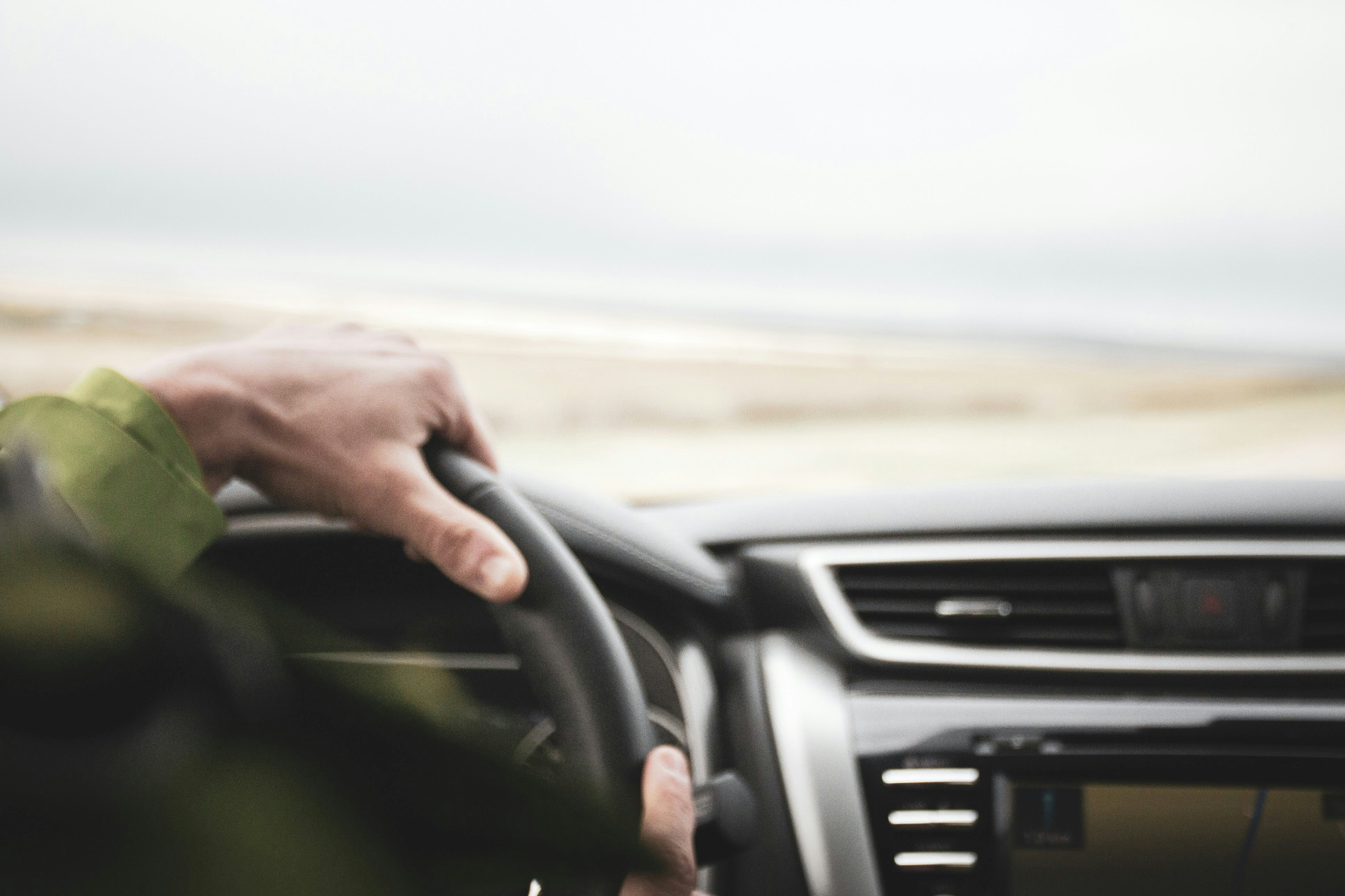 A photo of a person driving to Banff from Calgary