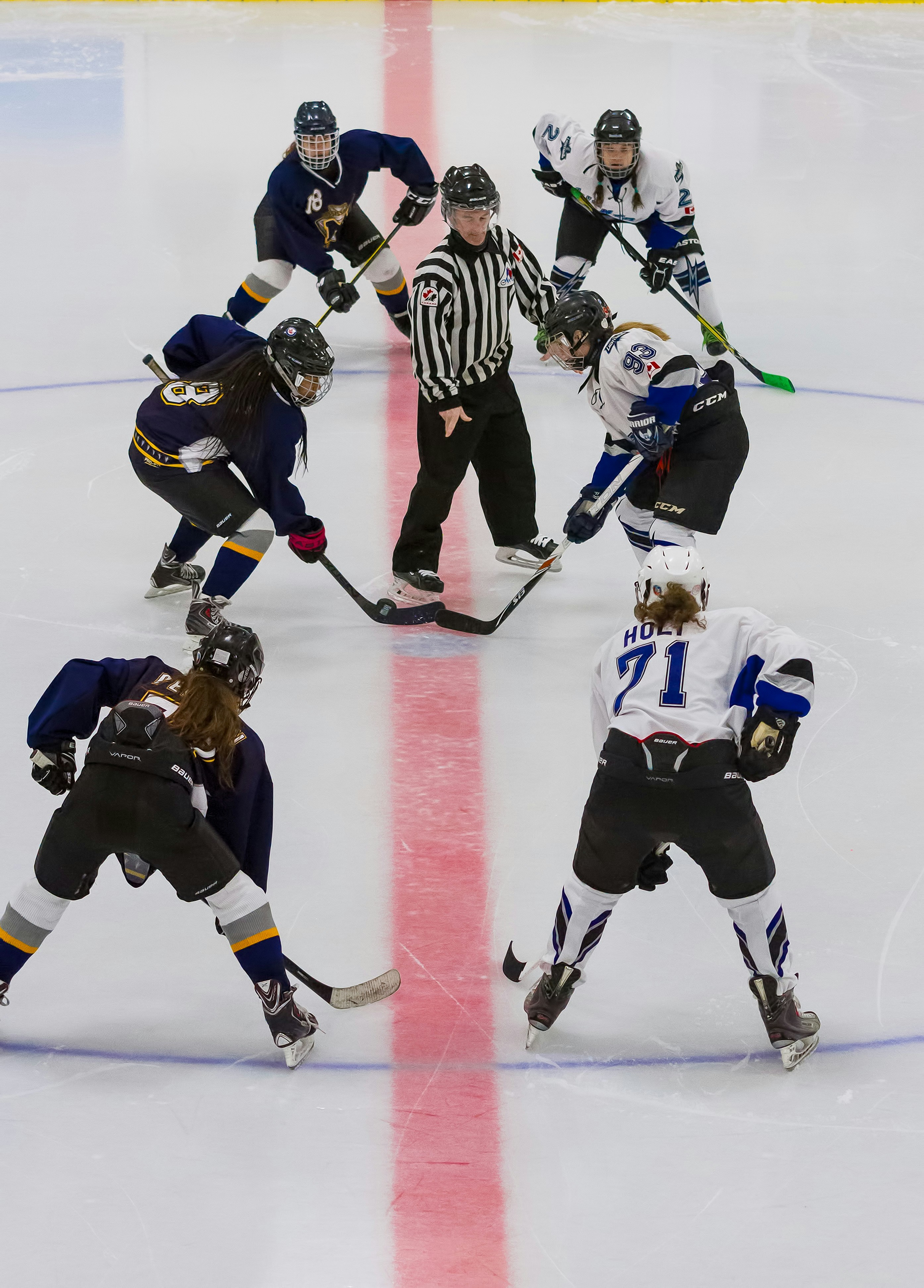 Hockey players with referee playing a game