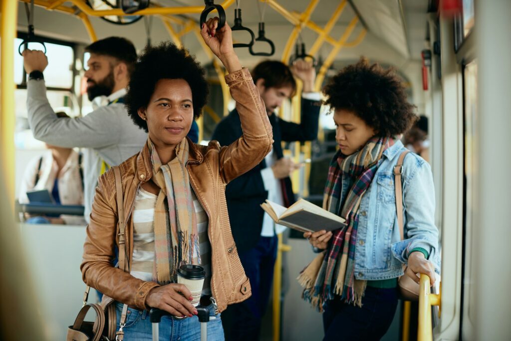 Passengers commuting by bus 