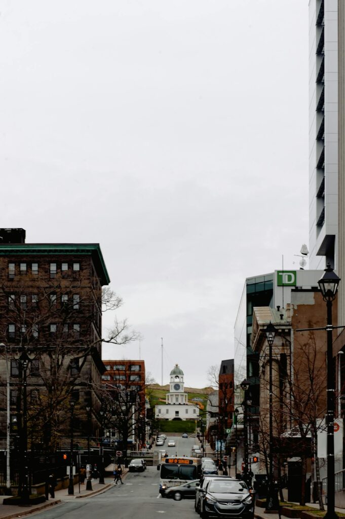 City street with old residential buildings